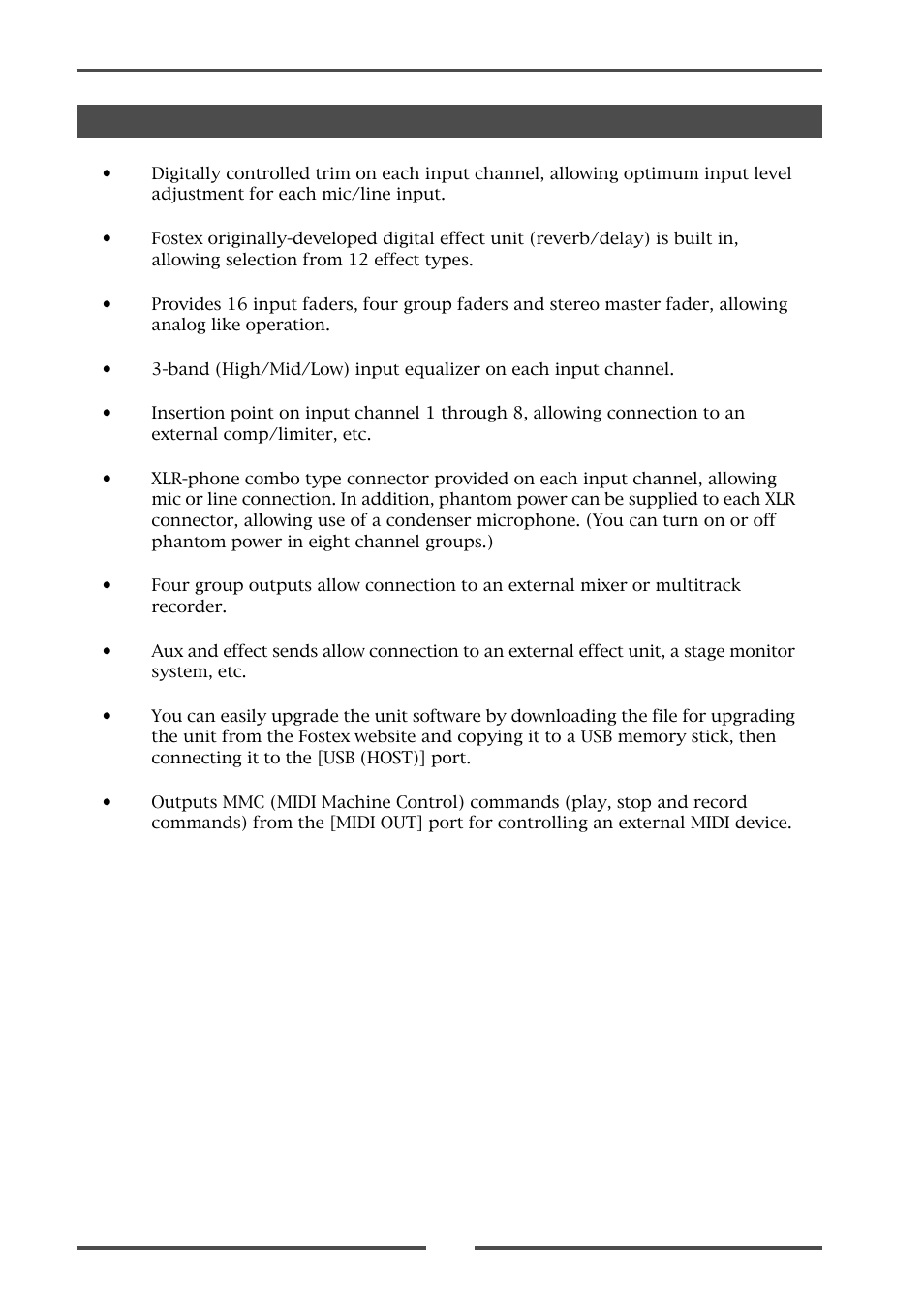 Main features | Fostex LM16 User Manual | Page 10 / 48