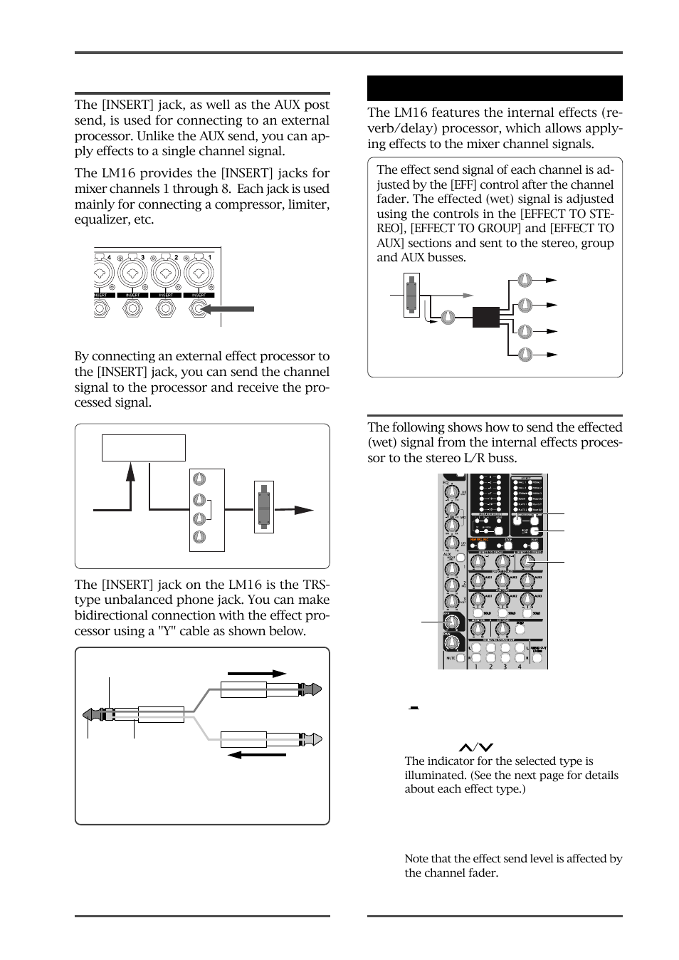 Using the internal effects processor, Using insert, Applying the internal effects | Switch | Fostex LM16 User Manual | Page 31 / 48