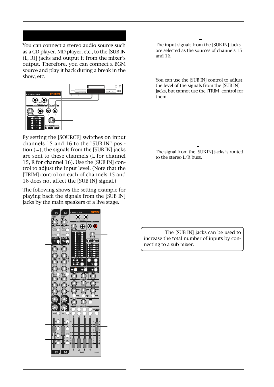 Using sub in | Fostex LM16 User Manual | Page 34 / 48