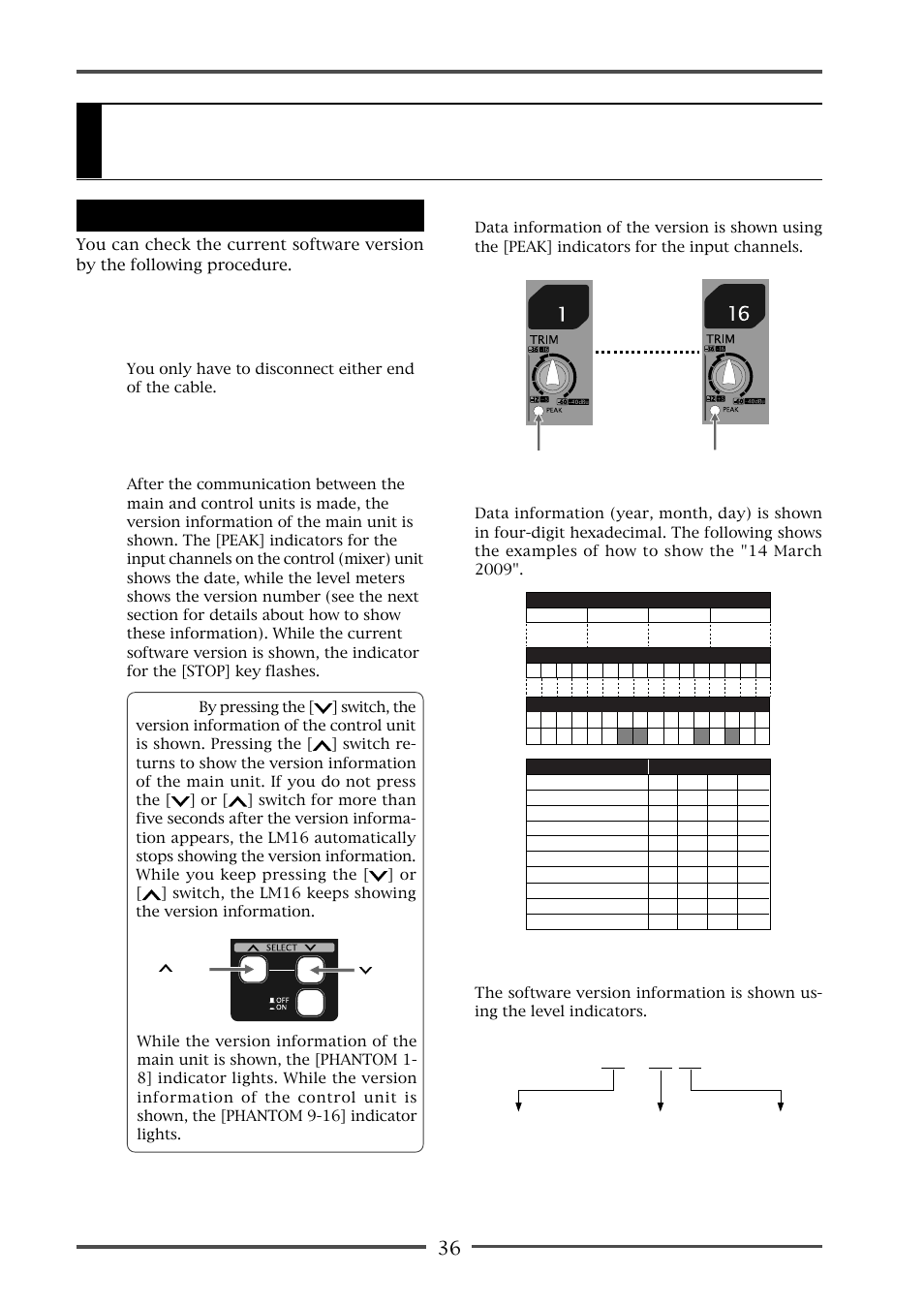 Upgrading the software, V 1 . 2 3, Checking the current software version | Fostex LM16 User Manual | Page 36 / 48