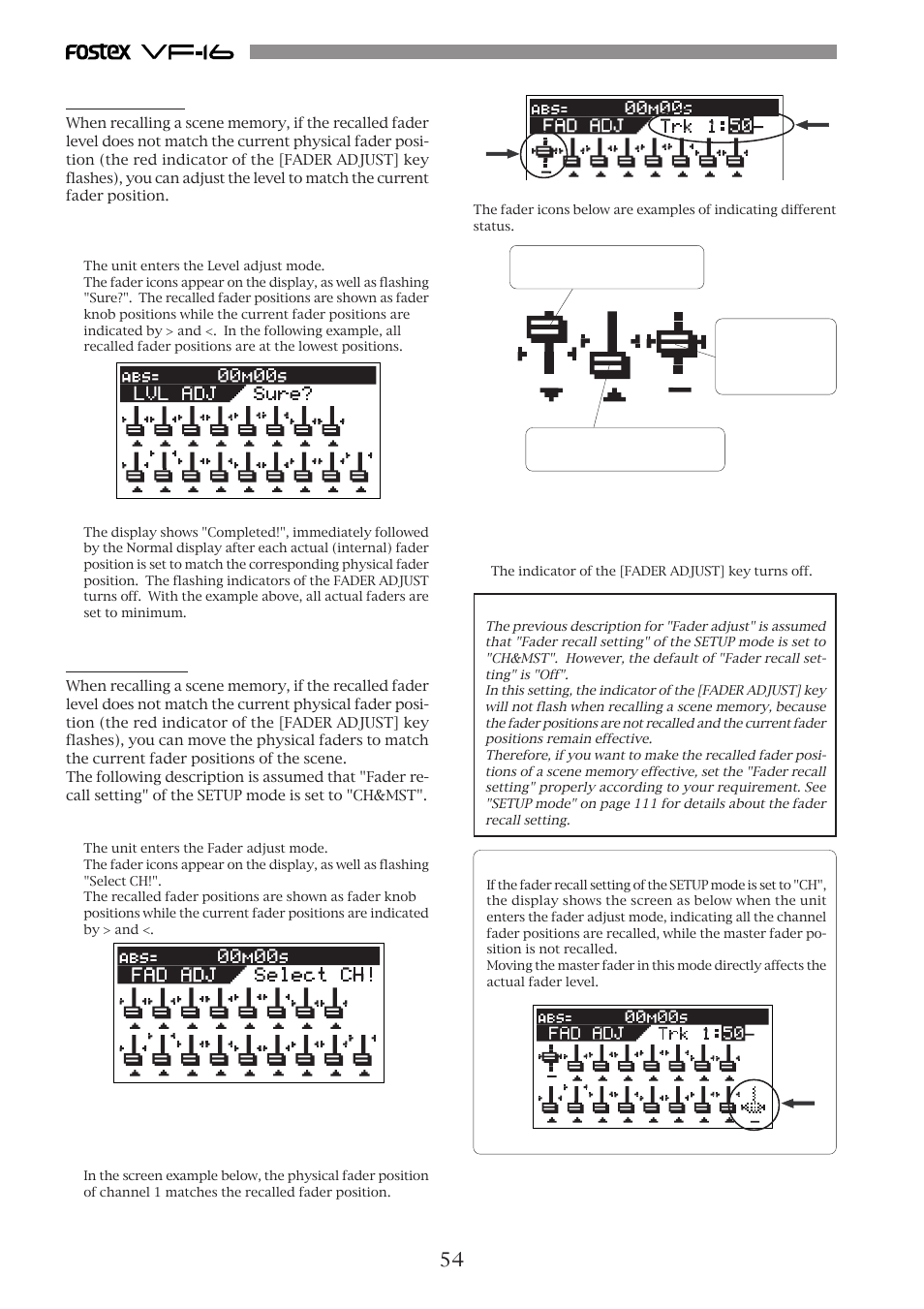 Level adjust, Fader adjust | Fostex VF-16 User Manual | Page 54 / 122
