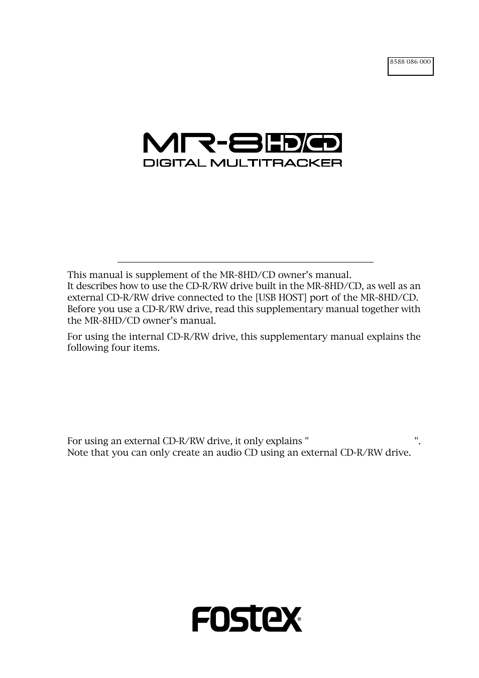 Fostex MR-8HD/CD User Manual | 28 pages