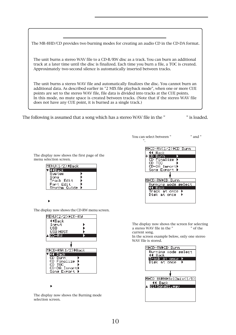 About "track at once" and "disk at once | Fostex MR-8HD/CD User Manual | Page 10 / 28