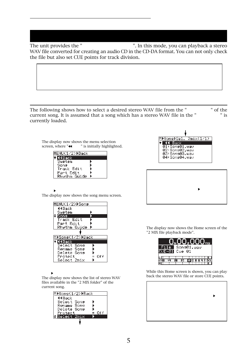 Before creating an audio cd, Playing back a stereo wav file), Selecting a stereo wav file for playback | Fostex MR-8HD/CD User Manual | Page 5 / 28