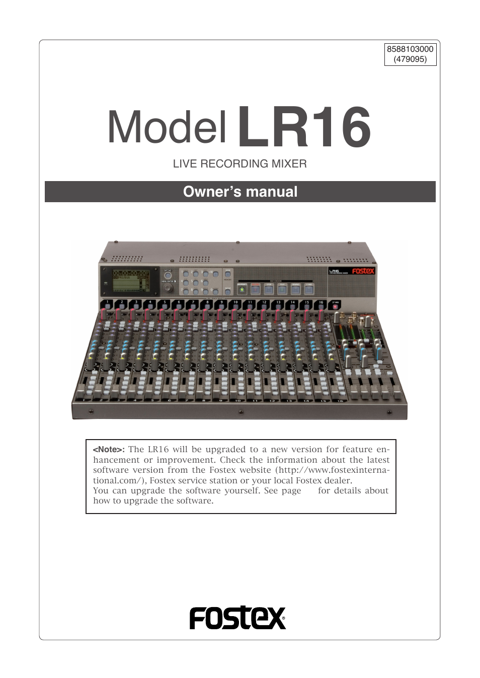 Fostex LIVE RECORDING MIXER LR16 User Manual | 92 pages