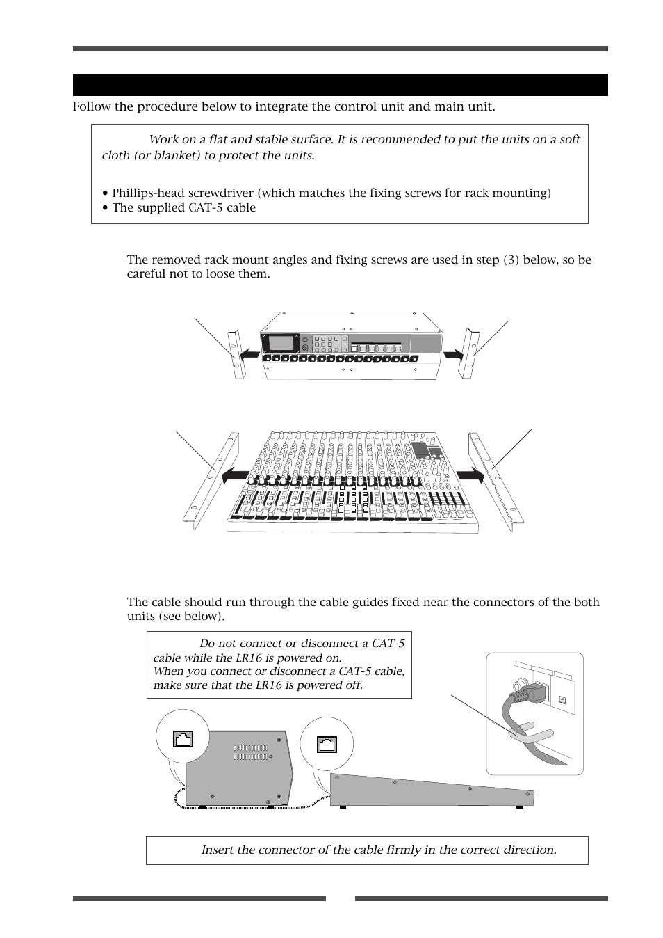 Integrating the control unit and main unit | Fostex LIVE RECORDING MIXER LR16 User Manual | Page 15 / 92