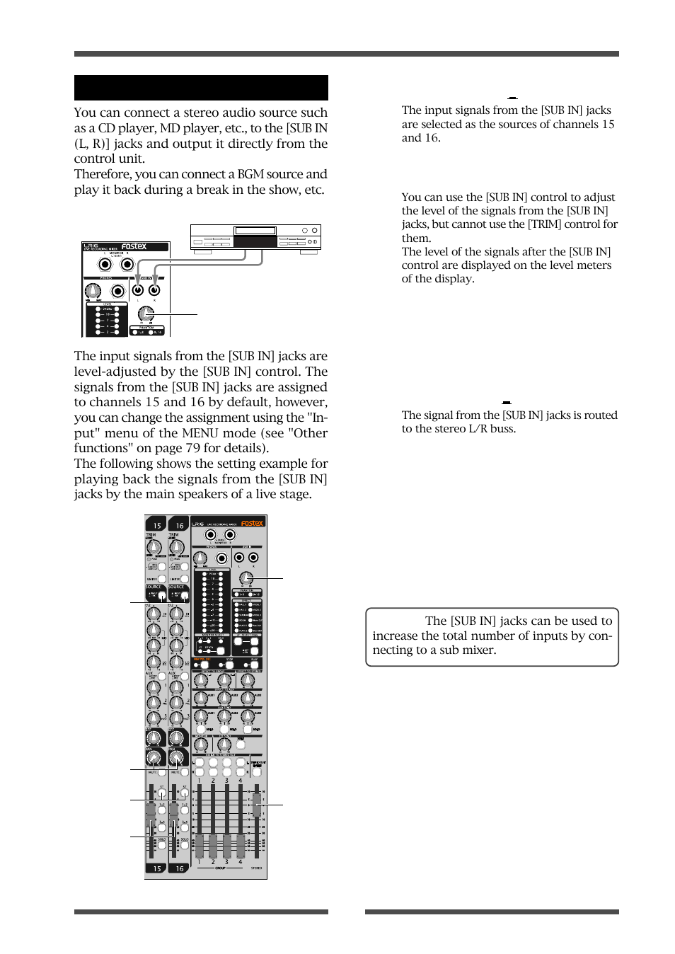 Using sub in | Fostex LIVE RECORDING MIXER LR16 User Manual | Page 41 / 92