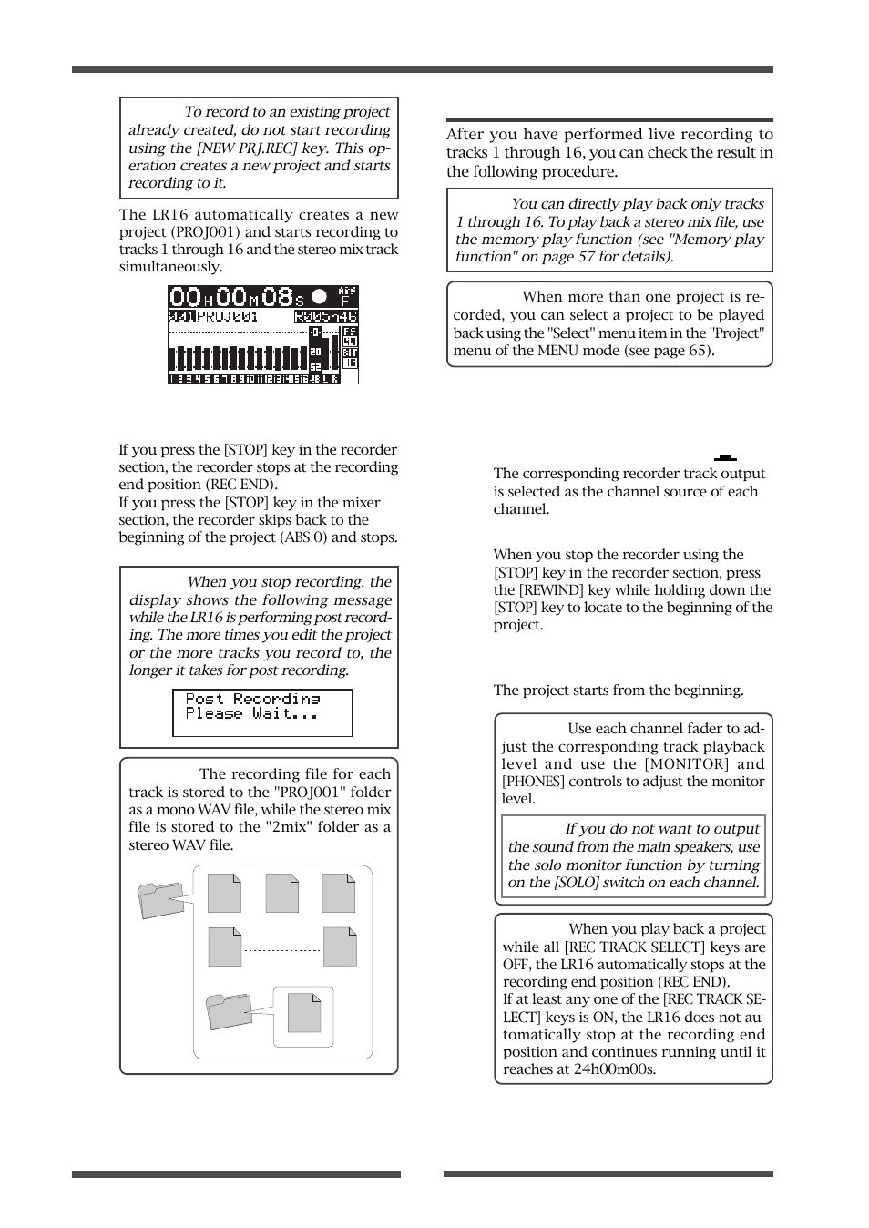 Playing back a project | Fostex LIVE RECORDING MIXER LR16 User Manual | Page 50 / 92