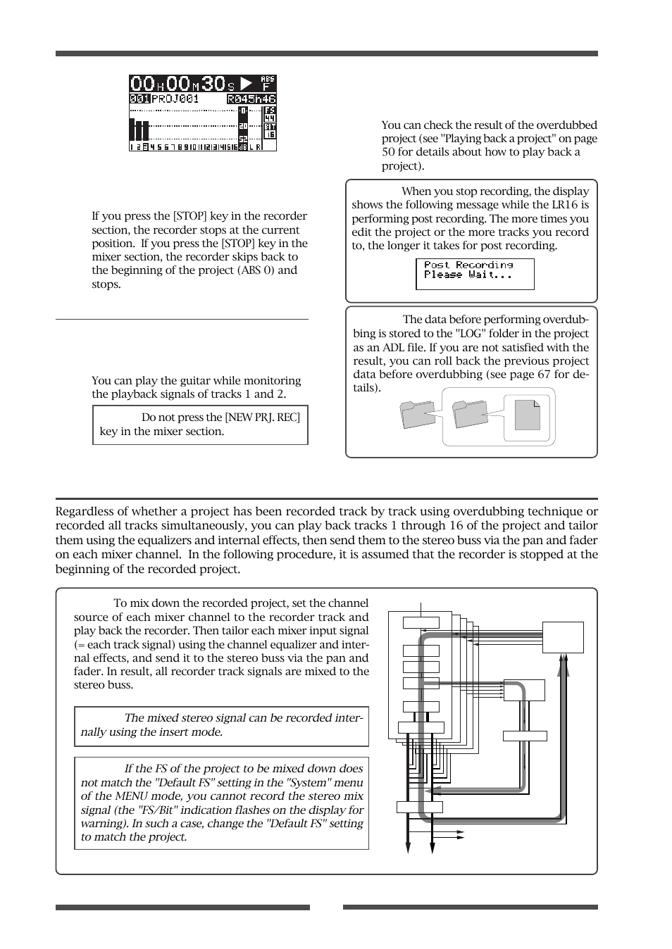 Mixdown, Performing overdub | Fostex LIVE RECORDING MIXER LR16 User Manual | Page 52 / 92