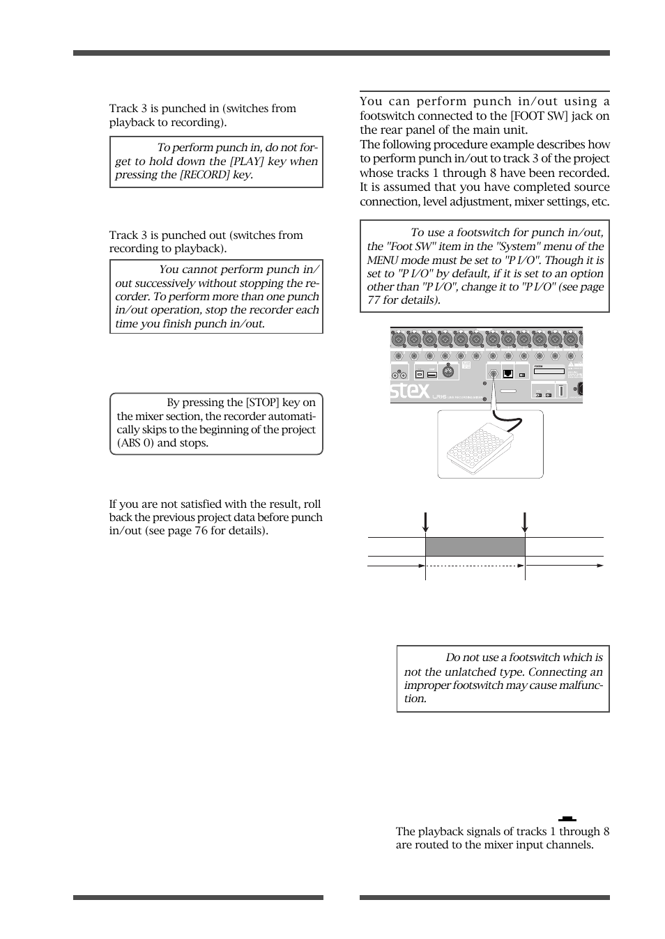 Punch in/out using a footswitch | Fostex LIVE RECORDING MIXER LR16 User Manual | Page 55 / 92