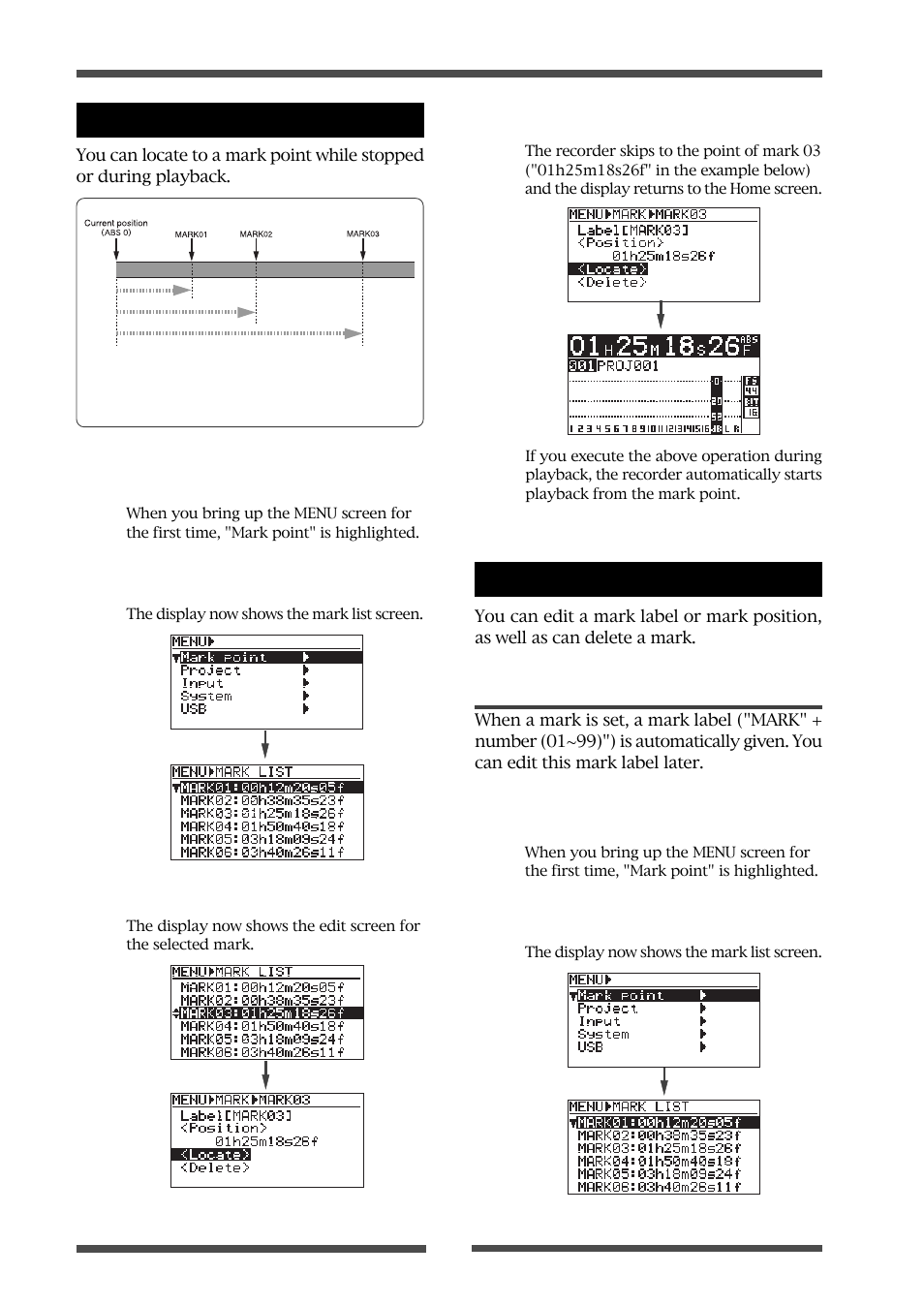 Editing a mark, Locating to a mark point | Fostex LIVE RECORDING MIXER LR16 User Manual | Page 62 / 92
