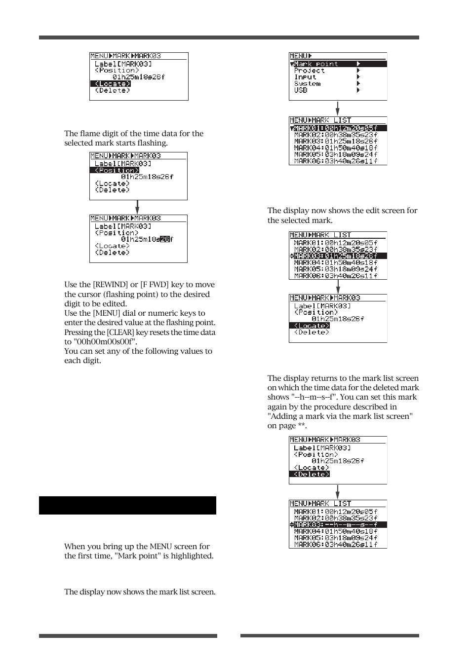 Deleting a mark | Fostex LIVE RECORDING MIXER LR16 User Manual | Page 64 / 92