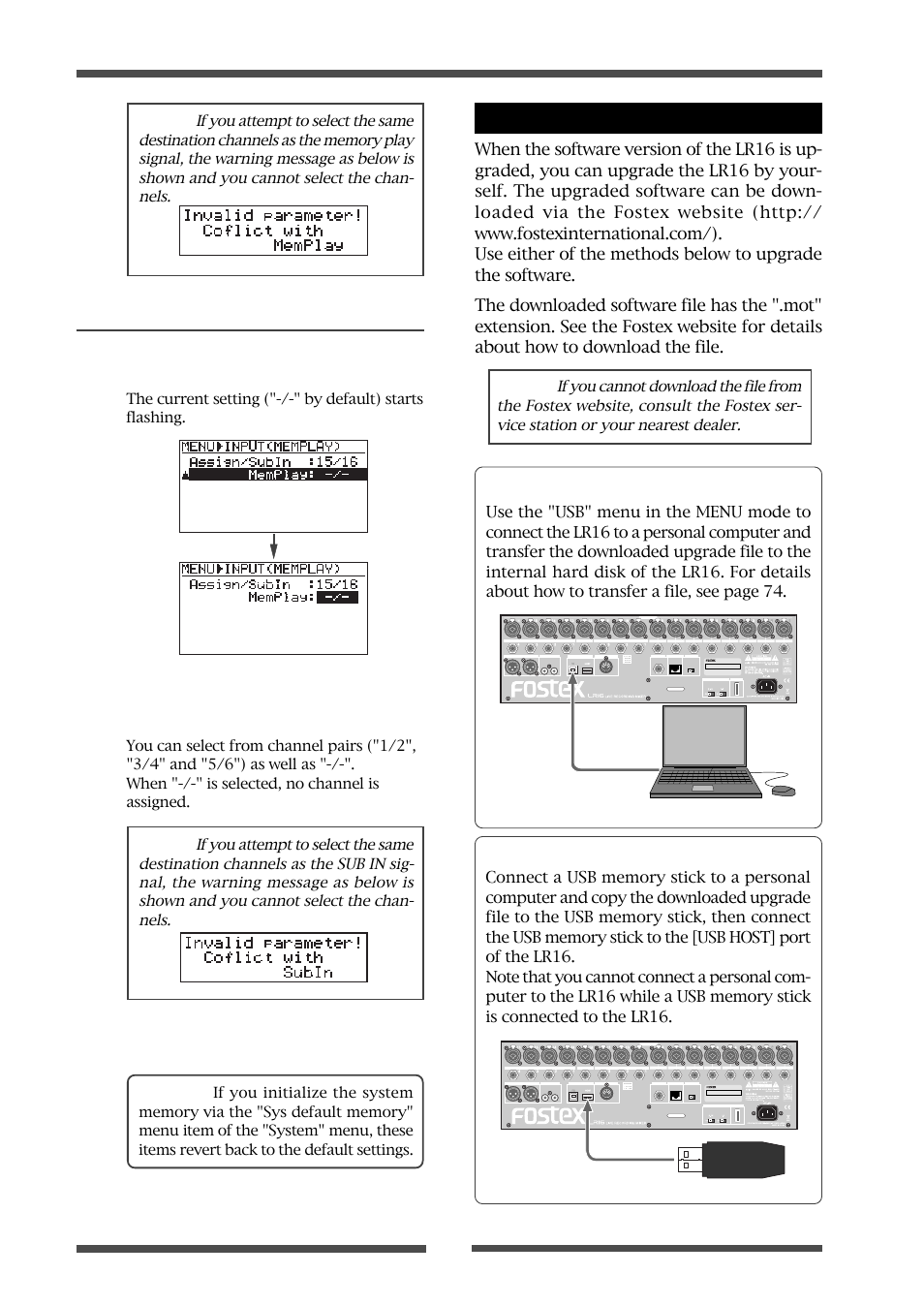 Software version upgrade, Method 1, Method 2 | Model lr16 [recorder function / other functions, 5) press the [stop] key to exit the menu mode, Lock | Fostex LIVE RECORDING MIXER LR16 User Manual | Page 80 / 92