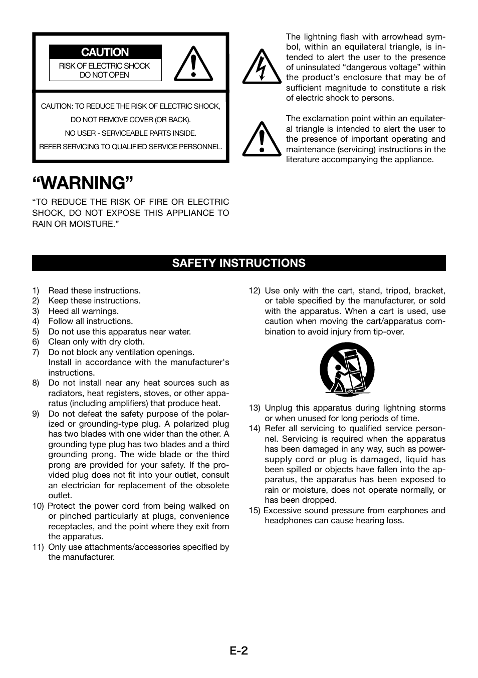 Warning, Caution, Safety instructions | Fostex HP-P1 User Manual | Page 2 / 10