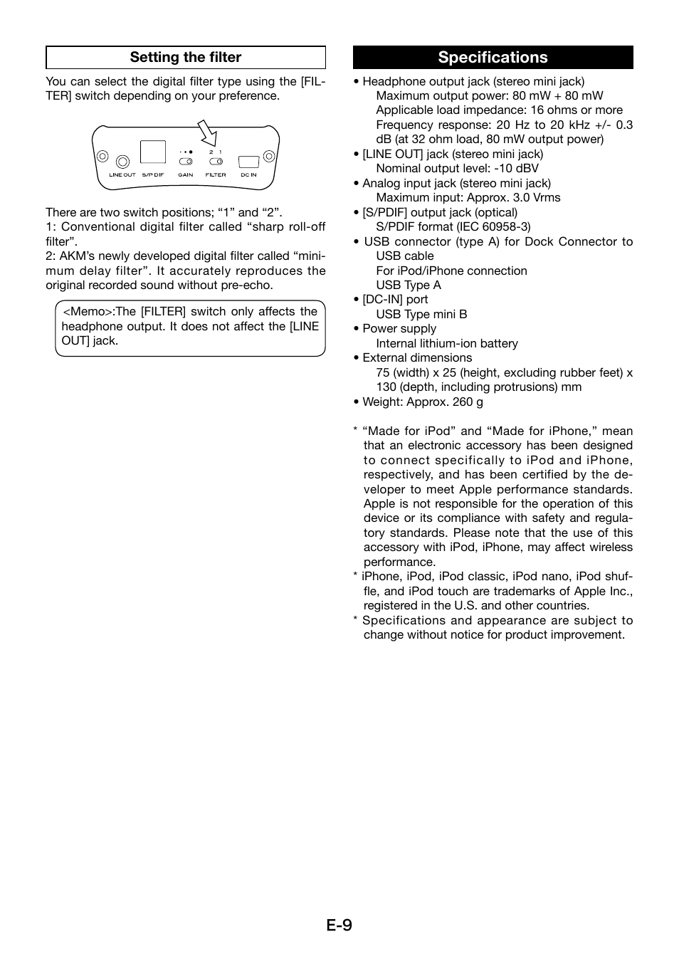 Specifications | Fostex HP-P1 User Manual | Page 9 / 10