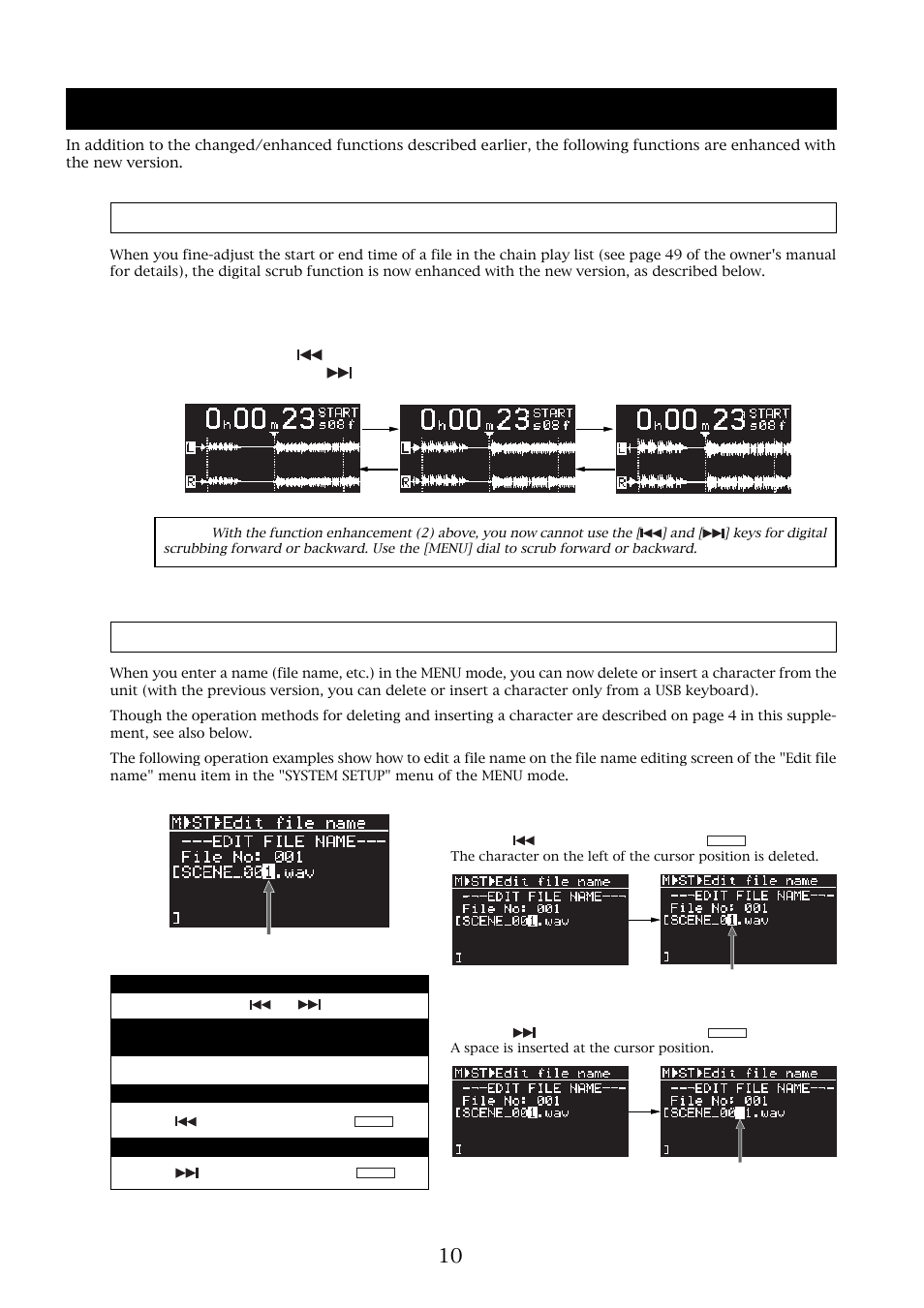 Other enhanced functions, Backspace and insert in name entry | Fostex UR-2 User Manual | Page 10 / 12