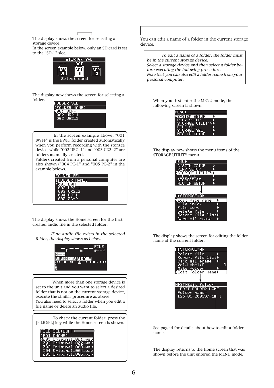 Editing a folder name | Fostex UR-2 User Manual | Page 6 / 12