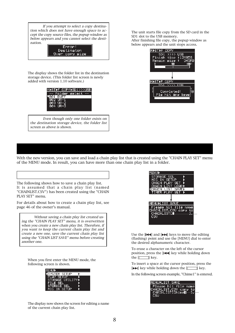 Saving/loading a chain play list, Saving a chain play list | Fostex UR-2 User Manual | Page 8 / 12