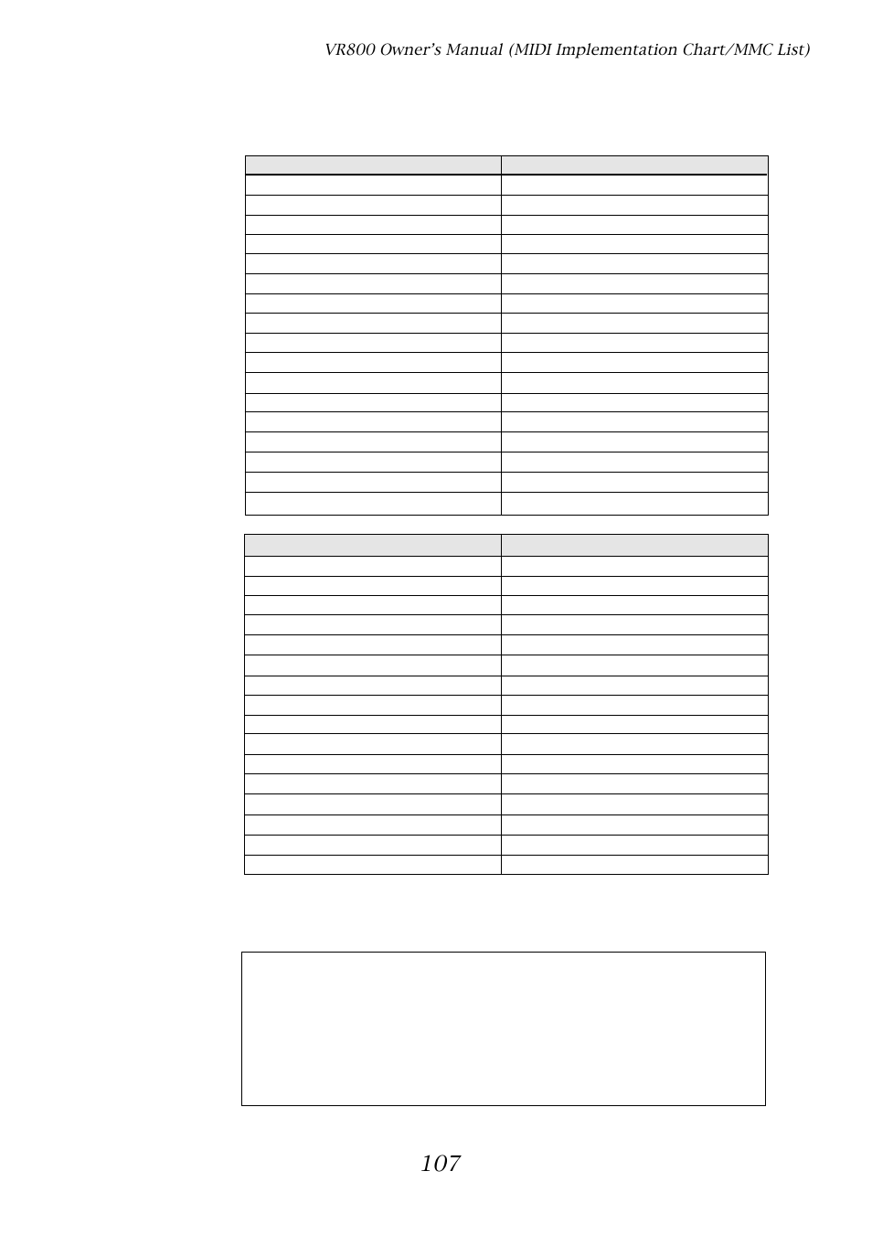 Mmc command list, Inquiry message list | Fostex VR800 User Manual | Page 107 / 122