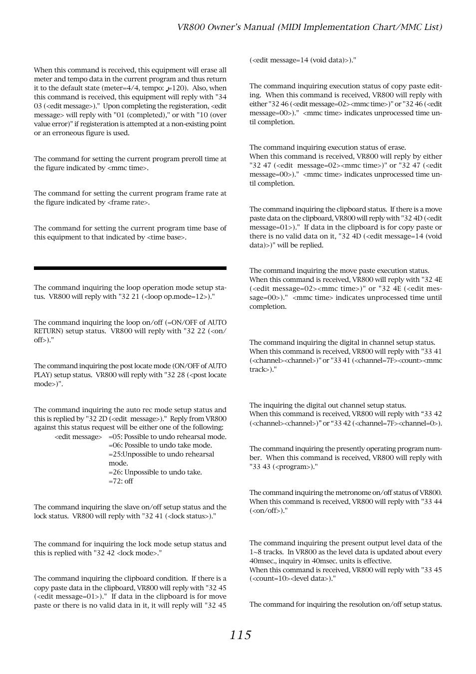 The status request command | Fostex VR800 User Manual | Page 115 / 122