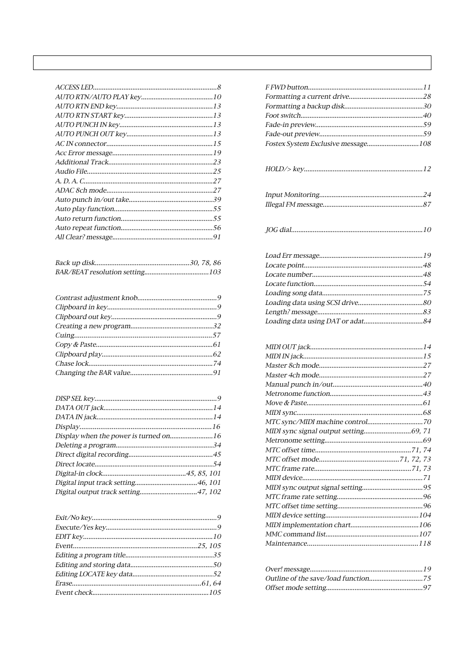 Index | Fostex VR800 User Manual | Page 120 / 122