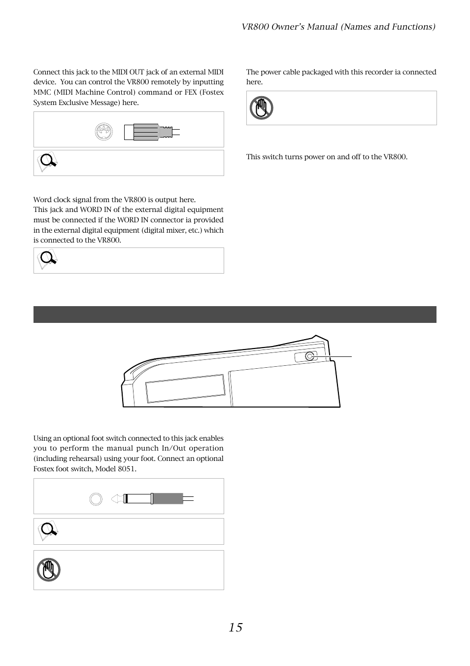 Side panel | Fostex VR800 User Manual | Page 15 / 122