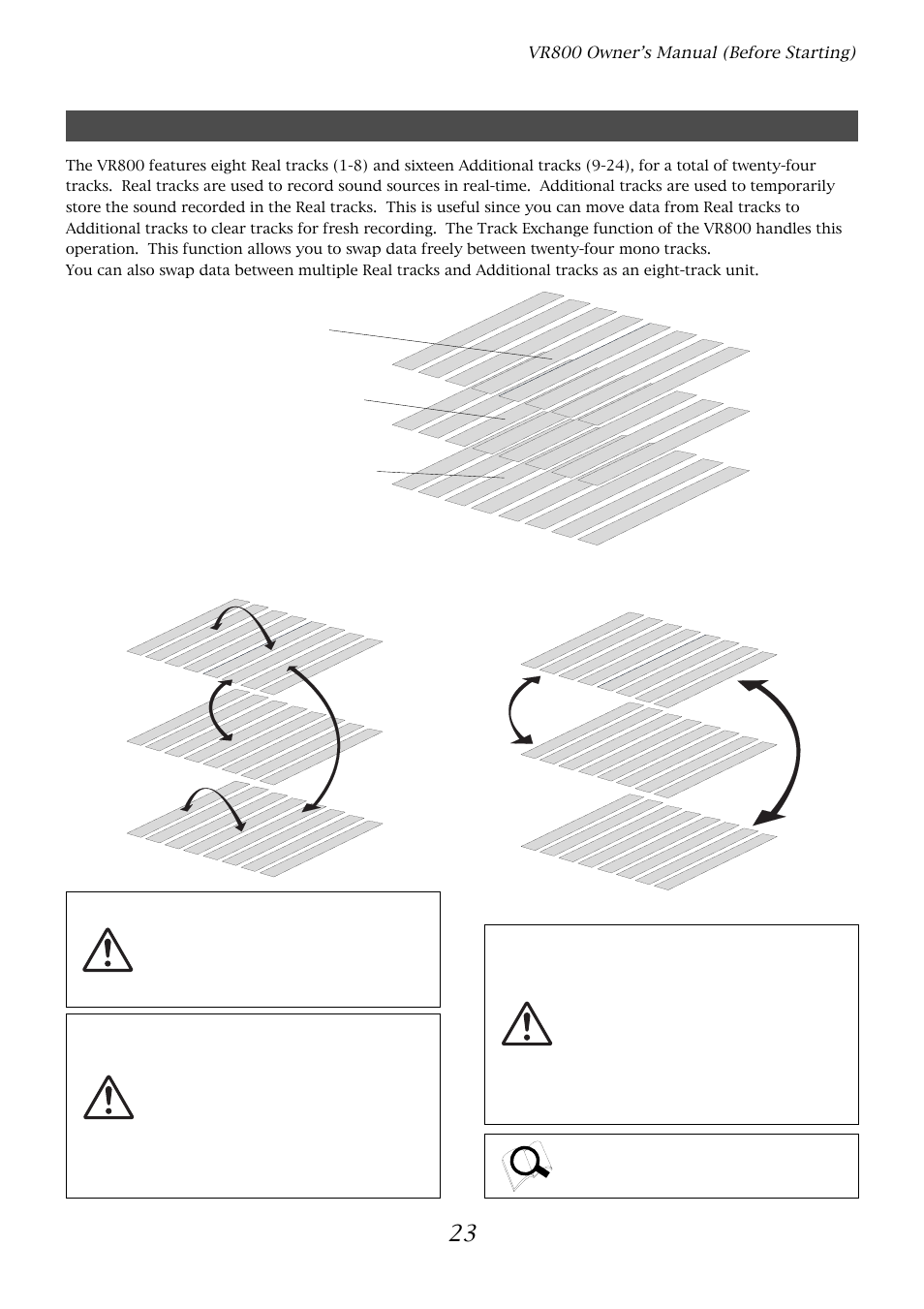 Real tracks and additional tracks, Vr800 owner’s manual (before starting) | Fostex VR800 User Manual | Page 23 / 122