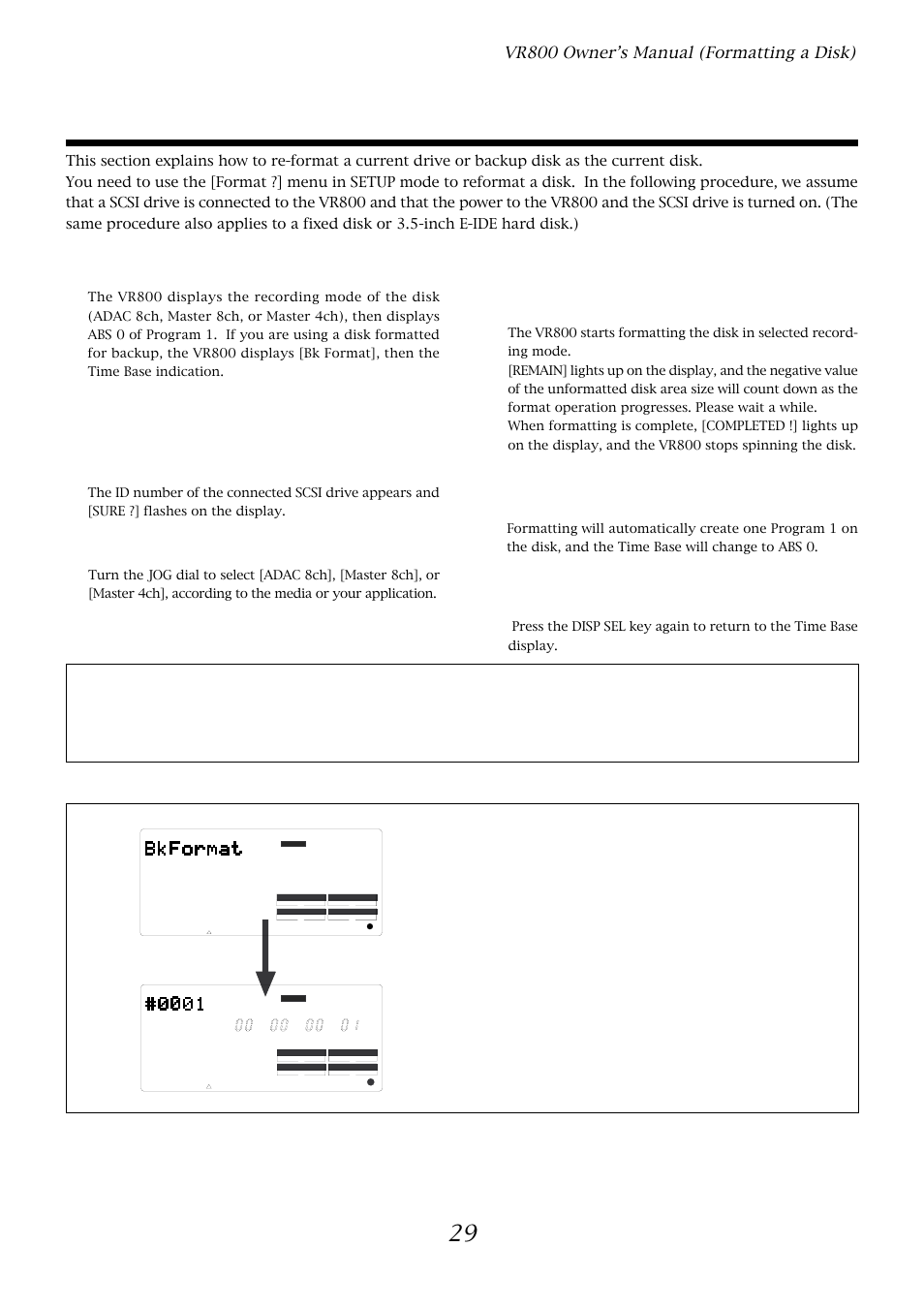 Re-formatting a formatted disk | Fostex VR800 User Manual | Page 29 / 122