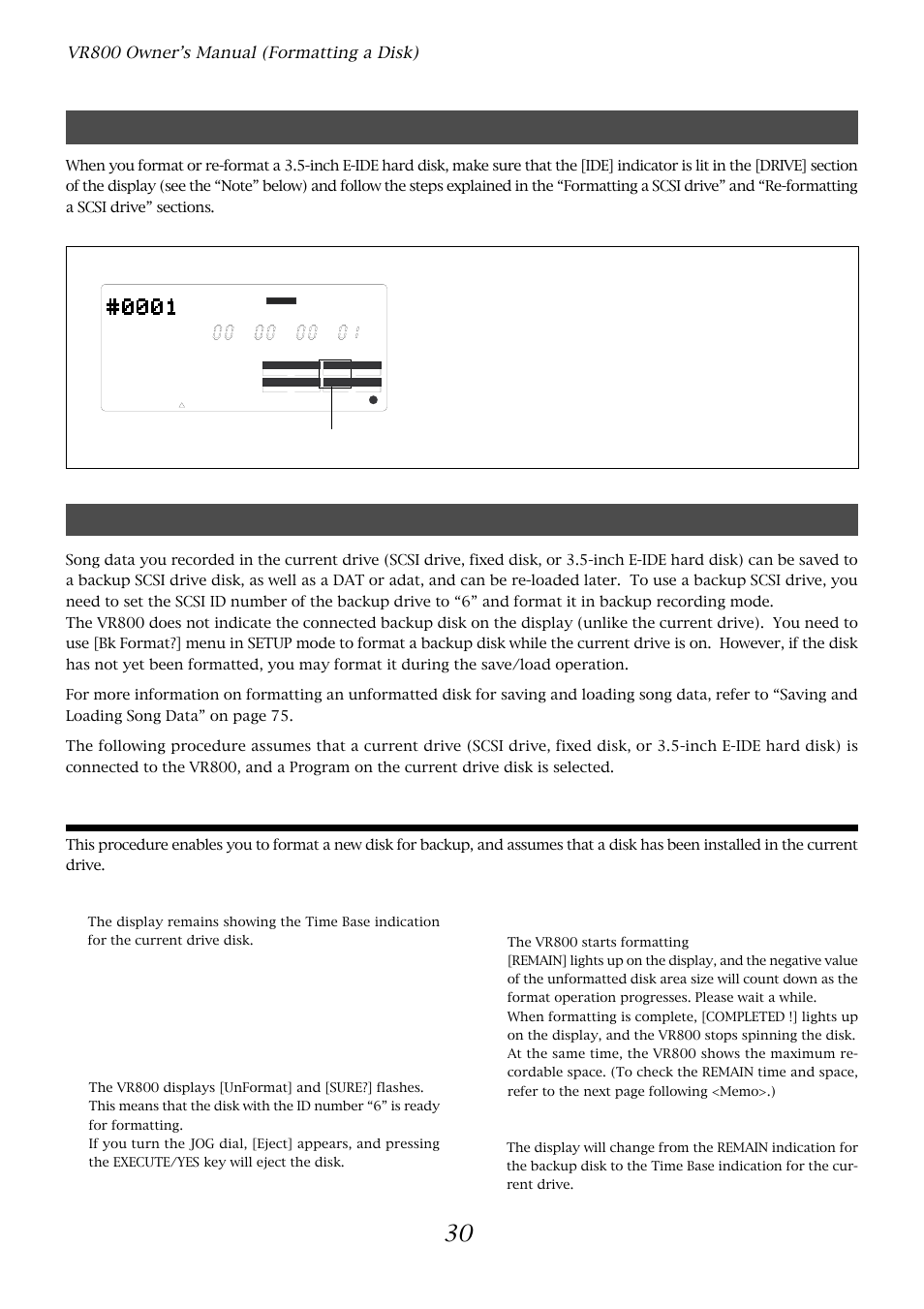 Formatting a backup disk (scsi disk), Formatting an unformatted disk for backup | Fostex VR800 User Manual | Page 30 / 122