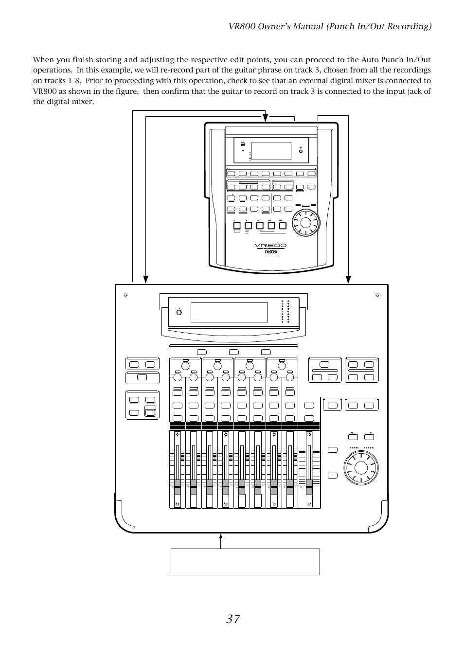 Music instrument (guitar), Vr800 owner’s manual (punch in/out recording), Optical | Digital mixer, Word out | Fostex VR800 User Manual | Page 37 / 122