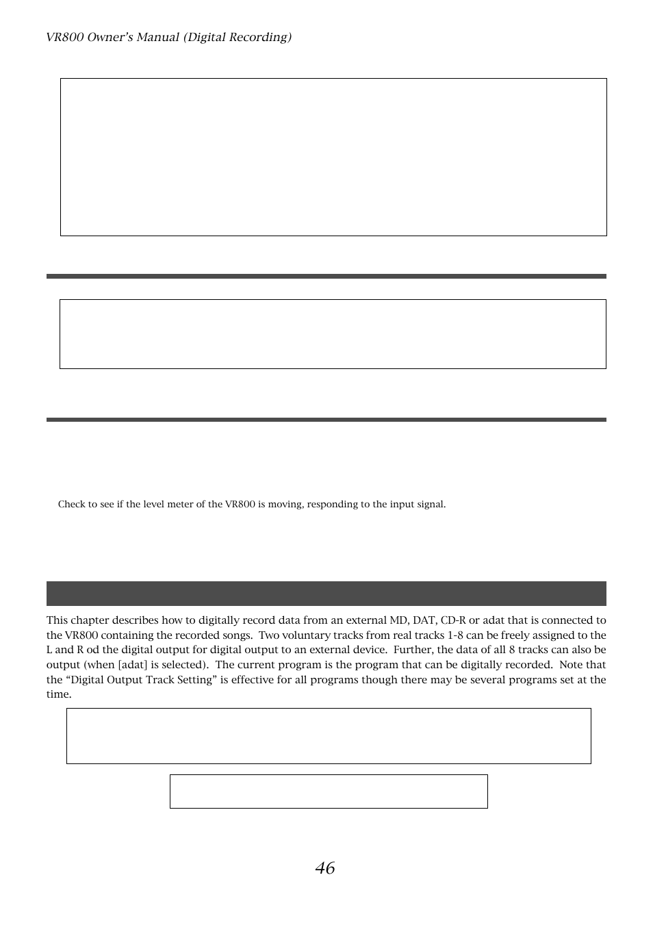 Digital recording to an external device, Starting and quitting recording, Selecting a recording track | Fostex VR800 User Manual | Page 46 / 122