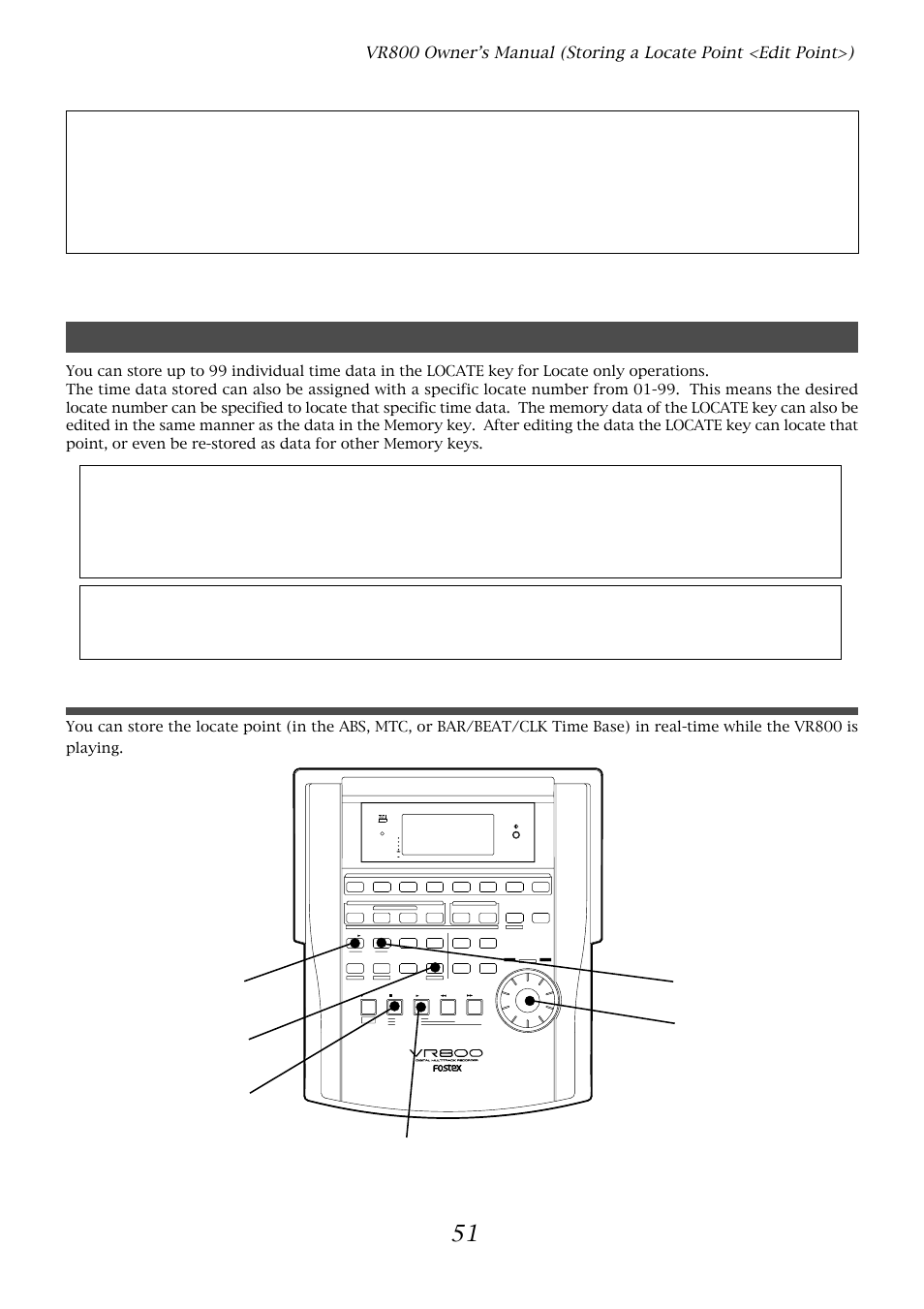 Storing and editing locate key, Storing in real-time, Optical | Fostex VR800 User Manual | Page 51 / 122