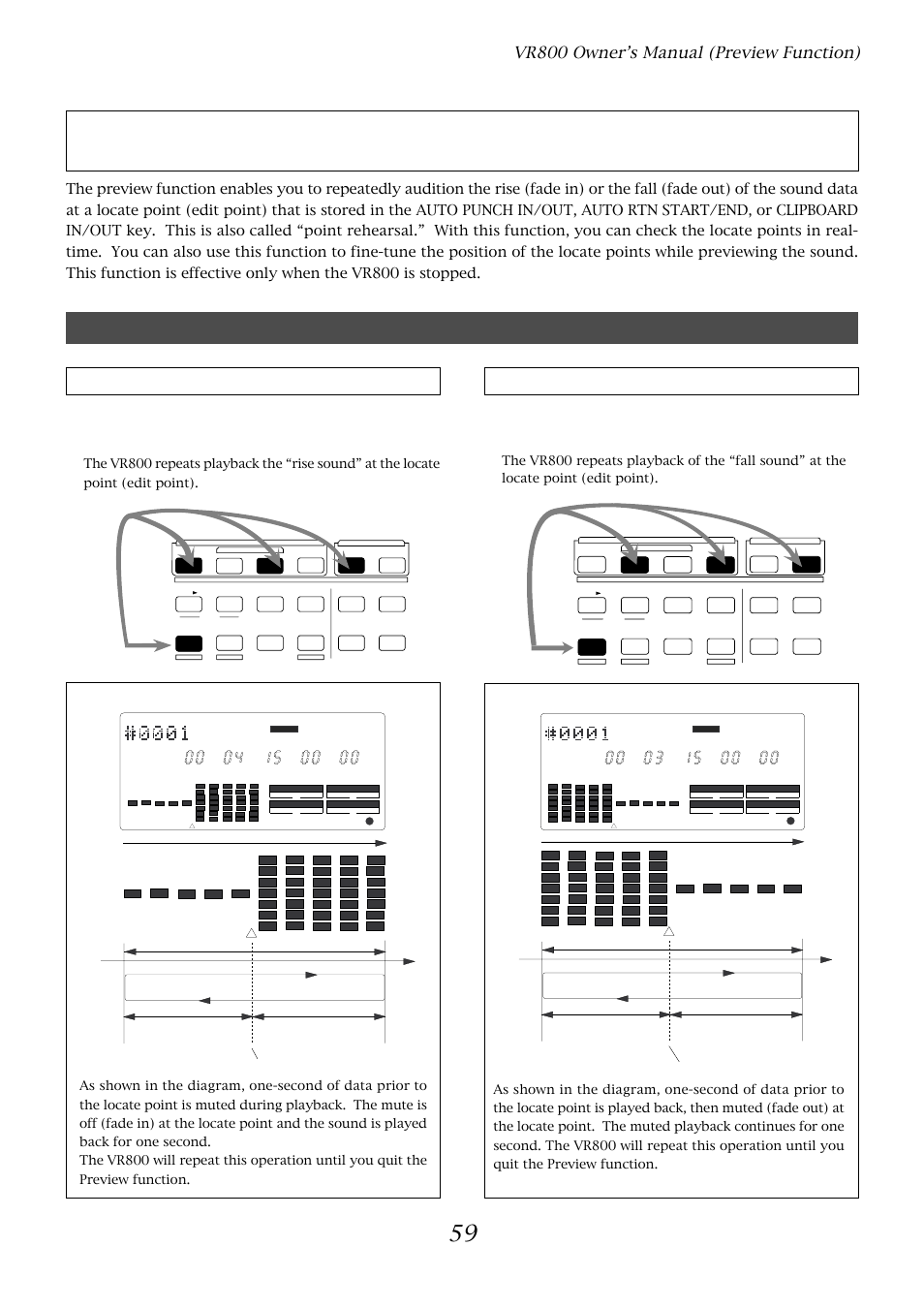 Preview function, Executing the preview function, Vr800 owner’s manual (preview function) | Fostex VR800 User Manual | Page 59 / 122