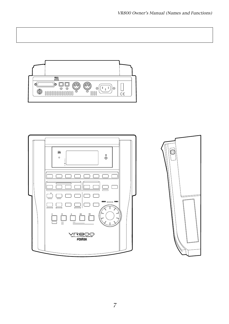 Names and functions, Rear panel top panel, Side panel | Vr800 owner’s manual (names and functions) | Fostex VR800 User Manual | Page 7 / 122