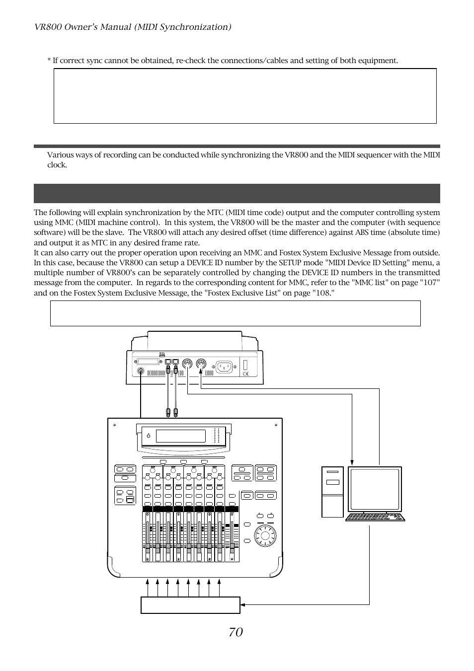 Mtc sync/midi machine control system, Execution of recording | Fostex VR800 User Manual | Page 70 / 122