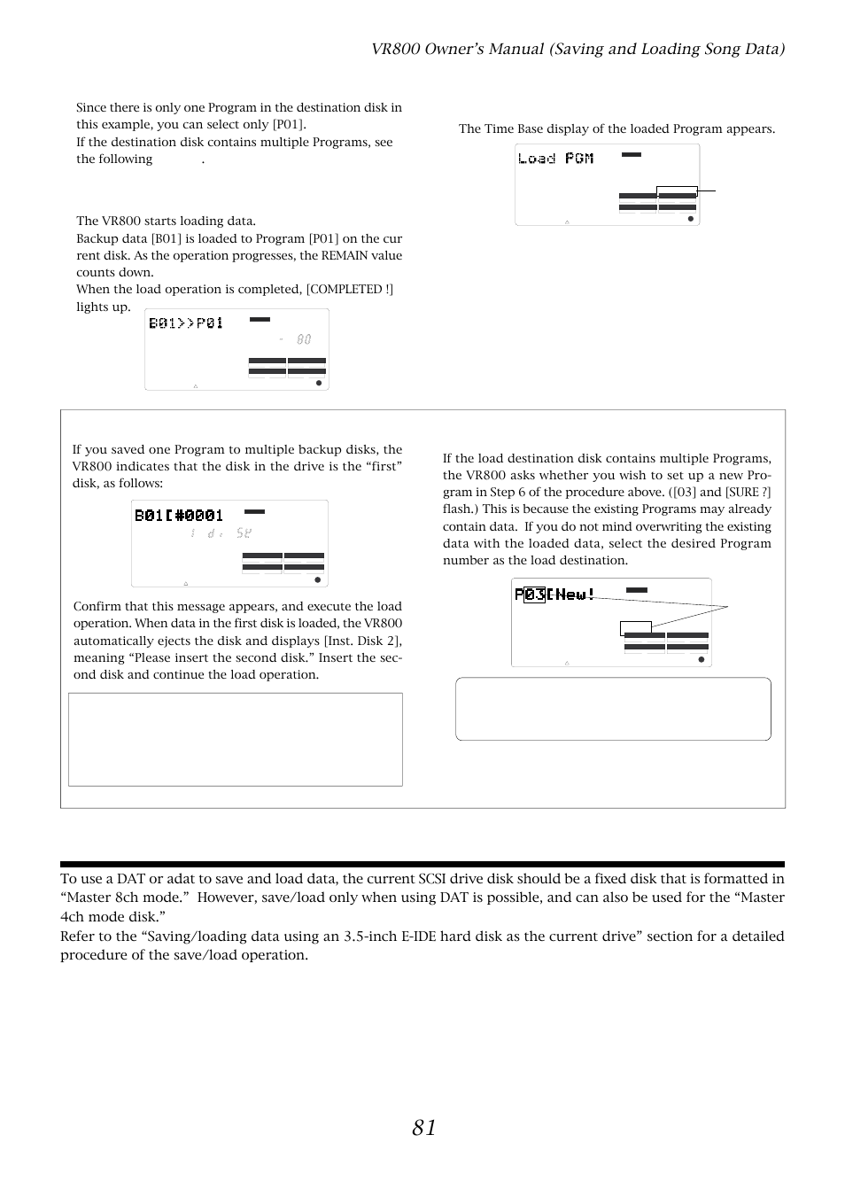 Saving/loading via a dat or adat, Press the exit/no key to exit setup mode | Fostex VR800 User Manual | Page 81 / 122