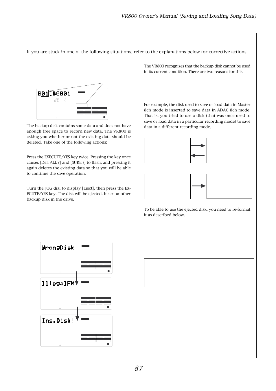 Quick troubleshooting, If you wish to delete the existing data, If you do not wish to delete the existing data | Fostex VR800 User Manual | Page 87 / 122