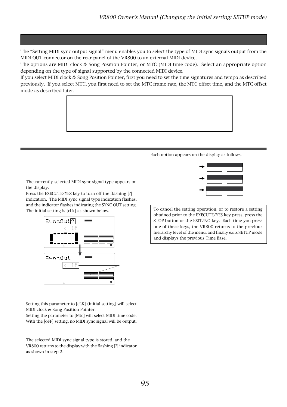 Setting midi sync signal, Press the execute/yes key | Fostex VR800 User Manual | Page 95 / 122