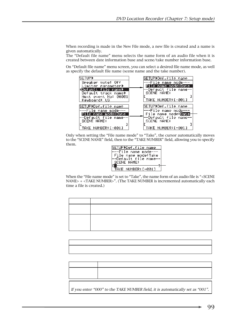 Default file name setting (default file name) | Fostex PD-6 User Manual | Page 101 / 150