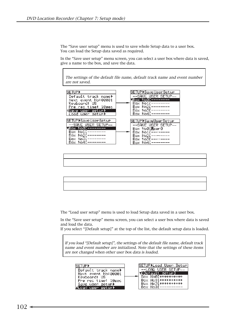 Setup data saving (save user setup), Setup data loading (load user setup) | Fostex PD-6 User Manual | Page 104 / 150