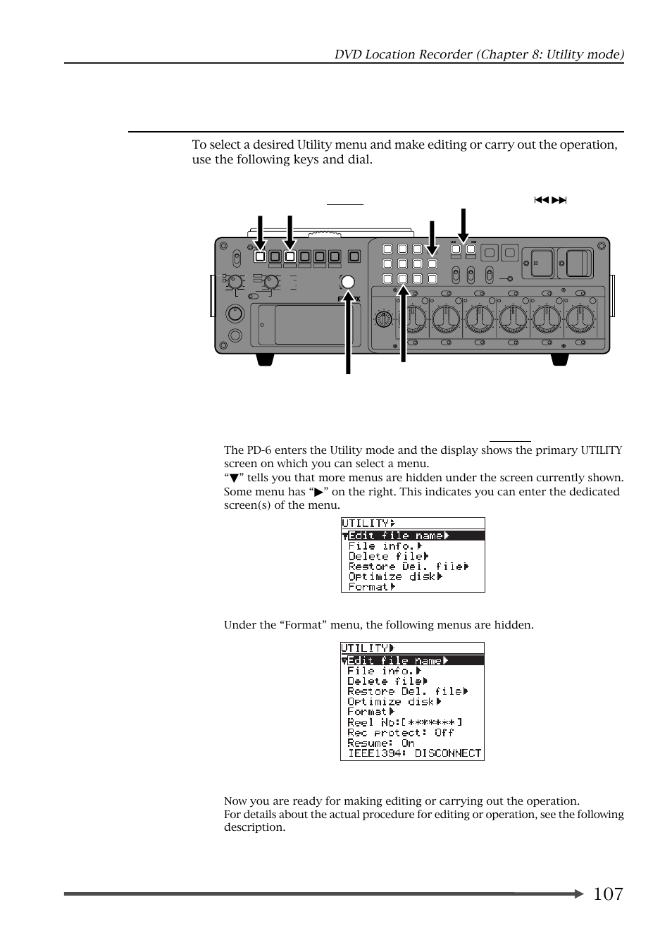 How to select a utility menu, Press the [enter] key | Fostex PD-6 User Manual | Page 109 / 150