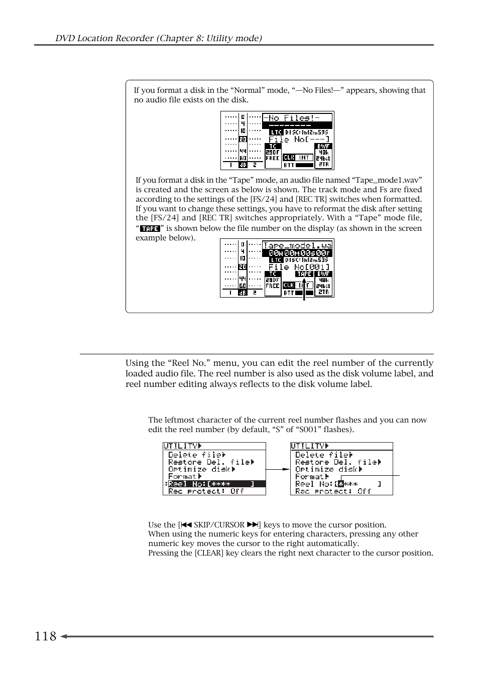 Editing the reel number (volume label) [reel no | Fostex PD-6 User Manual | Page 120 / 150