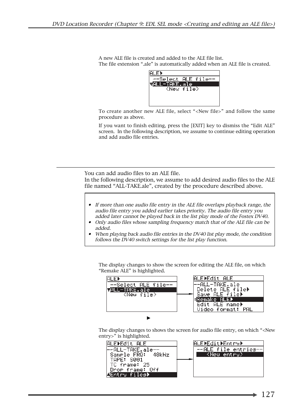 Adding audio files to an ale file | Fostex PD-6 User Manual | Page 129 / 150