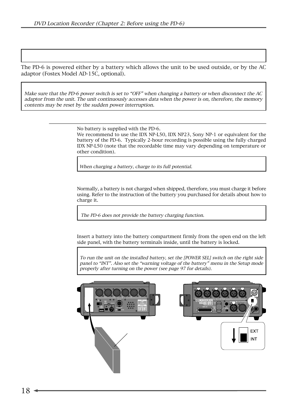 About power supply, About battery | Fostex PD-6 User Manual | Page 20 / 150