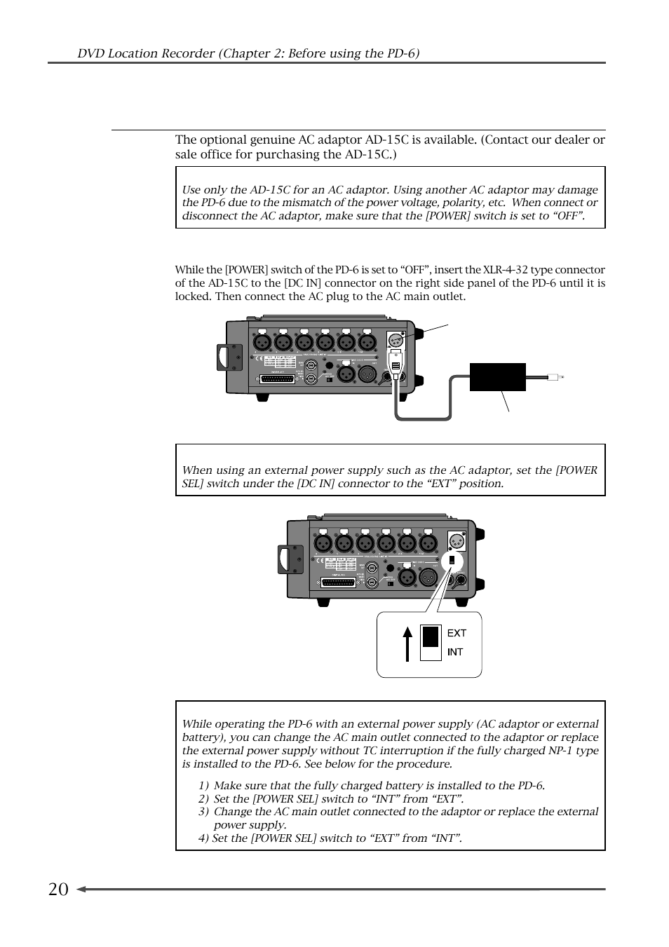 About ac adaptor | Fostex PD-6 User Manual | Page 22 / 150