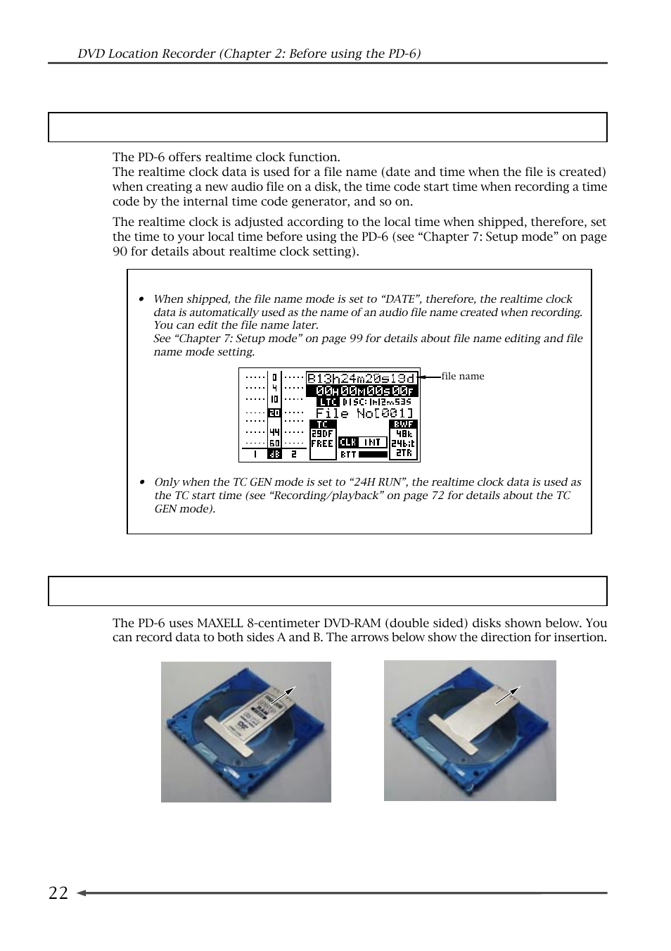 About realtime clock, About dvd-ram disk | Fostex PD-6 User Manual | Page 24 / 150