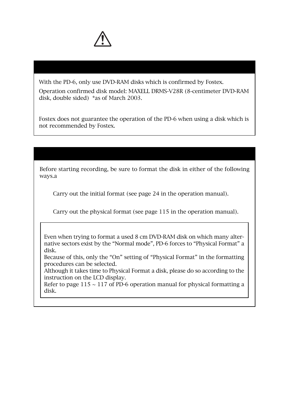 Caution | Fostex PD-6 User Manual | Page 3 / 150