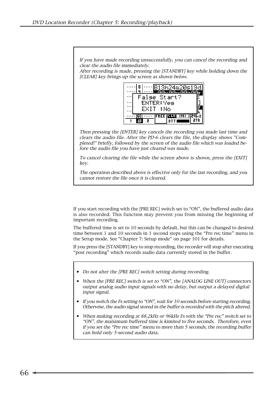 Recording with the pre rec mode active | Fostex PD-6 User Manual | Page 68 / 150