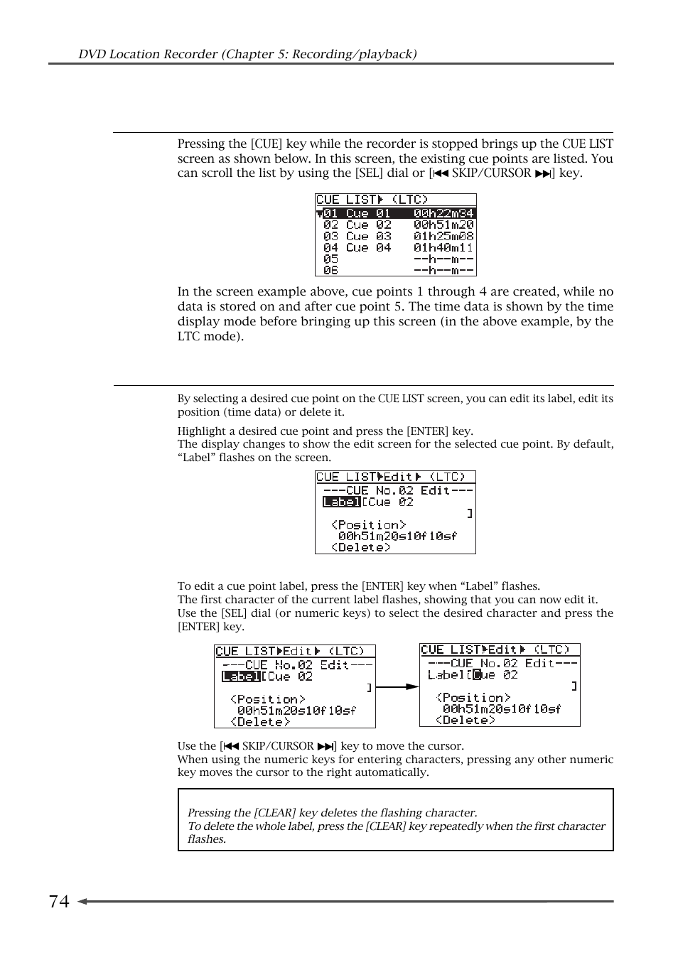 Viewing the cue point list, Editing a cue point | Fostex PD-6 User Manual | Page 76 / 150