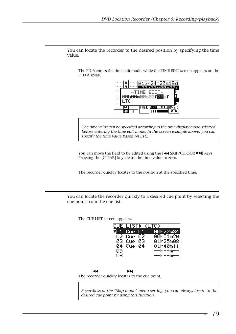 Locating to the desired time, Locating to the desired cue point | Fostex PD-6 User Manual | Page 81 / 150